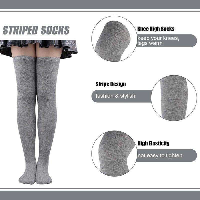 Barrlves Store 2/4 Sets Womens Striped Knee High Socks Long Knitted Arm Warmers Fingerless Gloves for Halloween Costume - Image 4